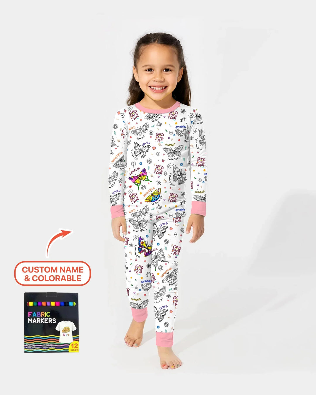 Colorable Custom Name God Says I Am Butterfly Bamboo Two Piece Long Sleeve Pajama Set