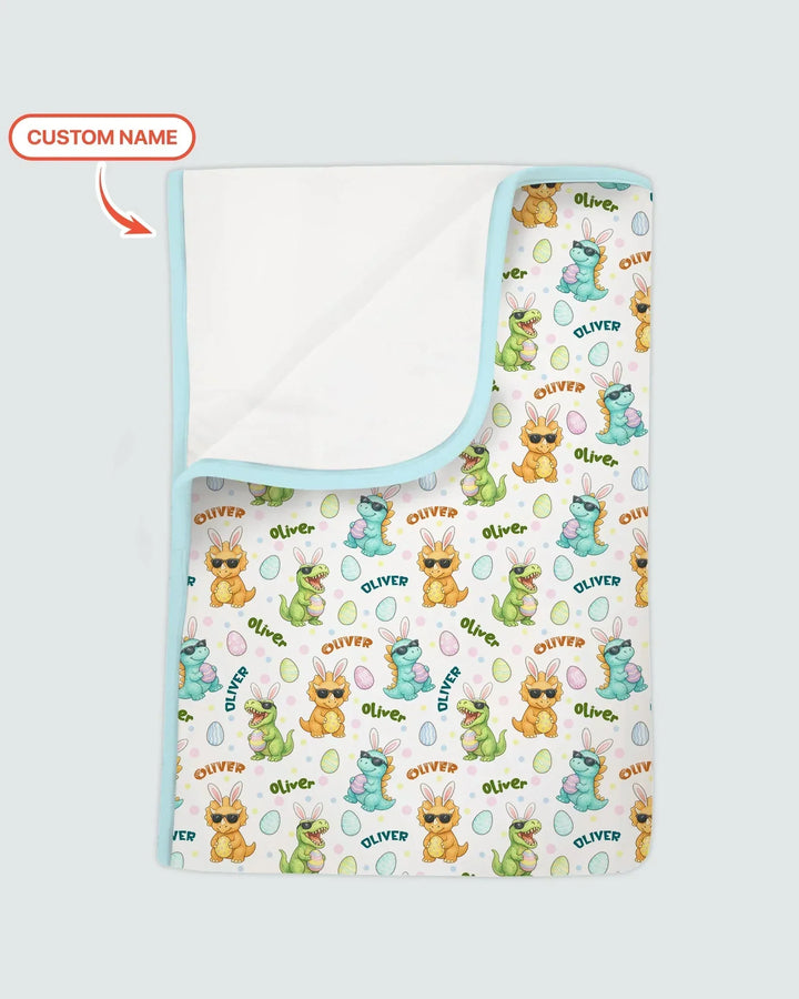 Custom Name Dinosaur on the Hunt Bamboo Blanket