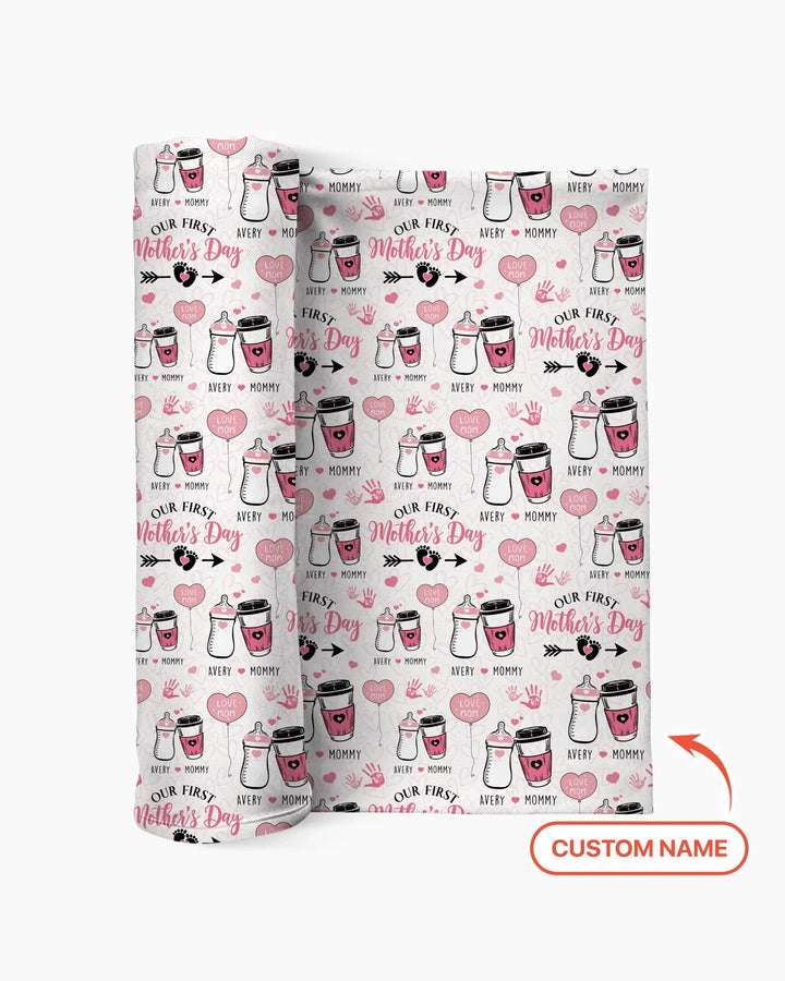 Custom Name First Mother's Day Drink bamboo swaddle blanket