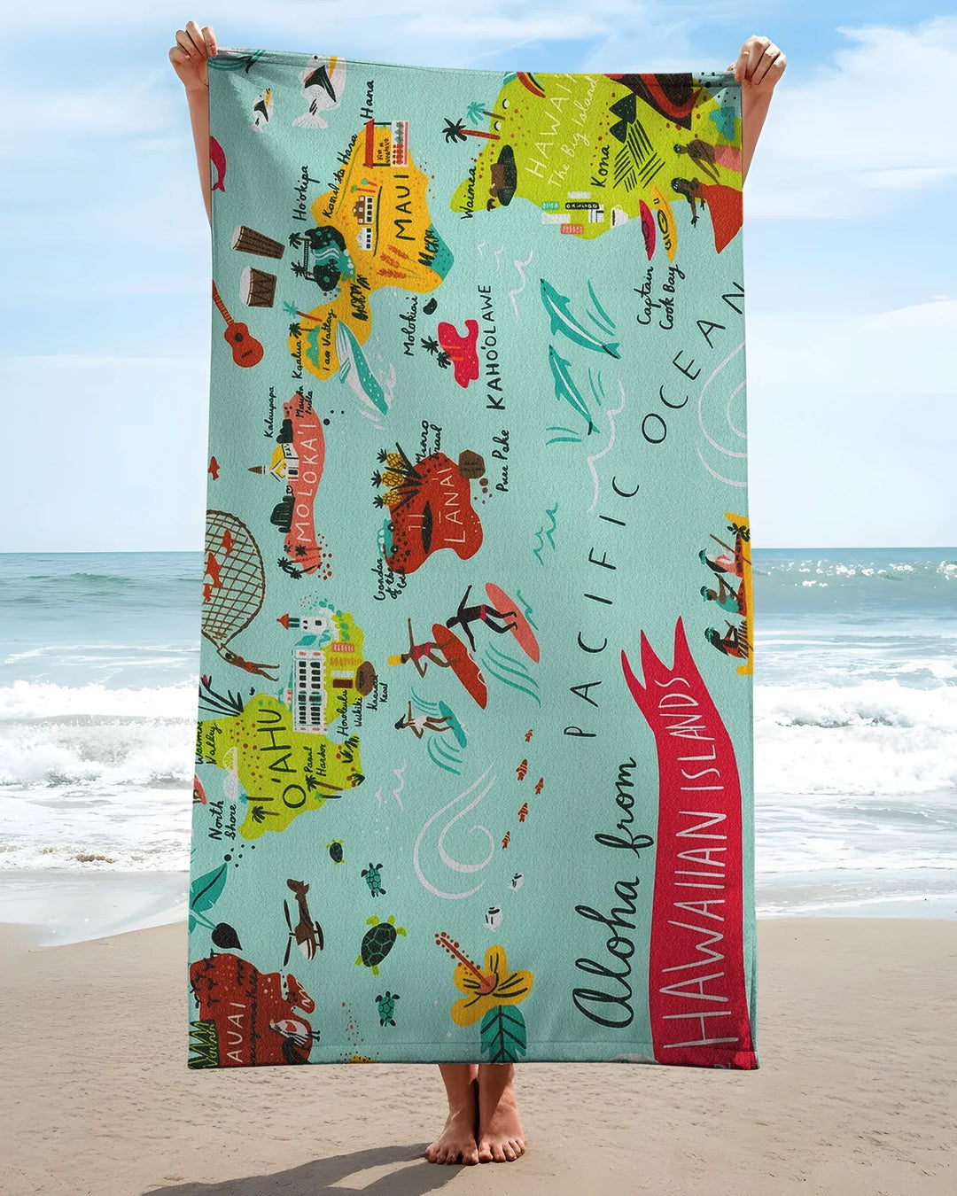 Hawaiian Islands Bamboo Beach Towel