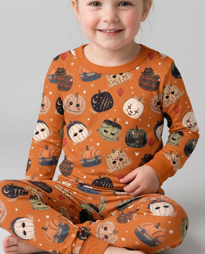 Spooky Slasher Pumpkins Bamboo Two Piece Long Sleeve Pajama Set