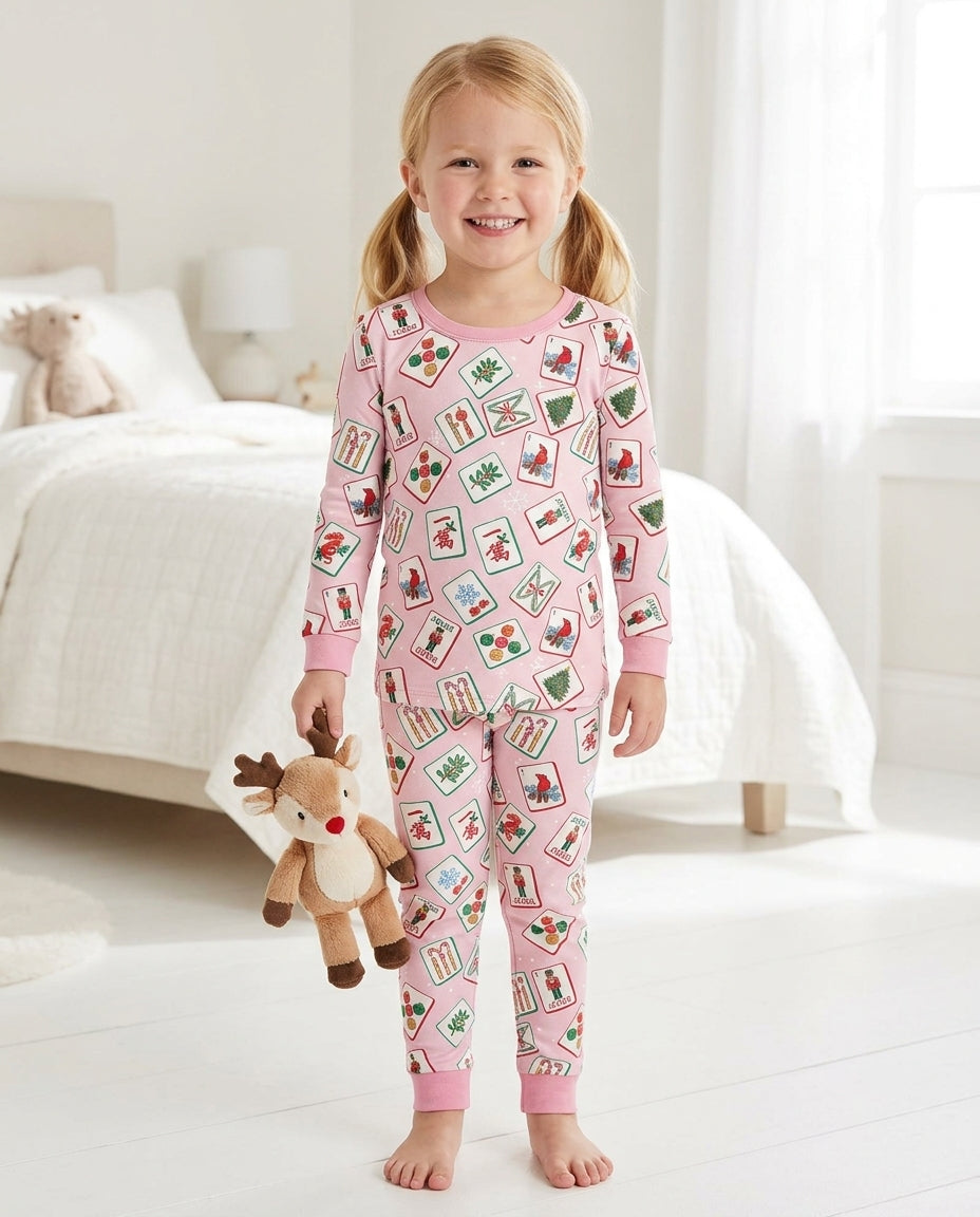 Christmas Mahjong  Bamboo Two Piece Long Sleeve Pajama Set