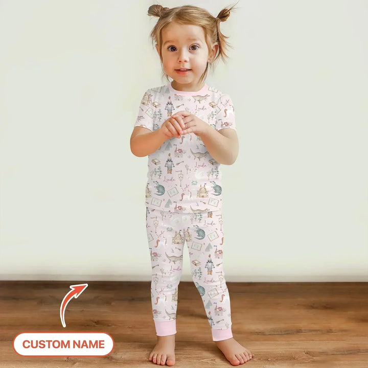 Adventure Dreams Custom Name Bamboo Two Piece Short Sleeve Pajama Set
