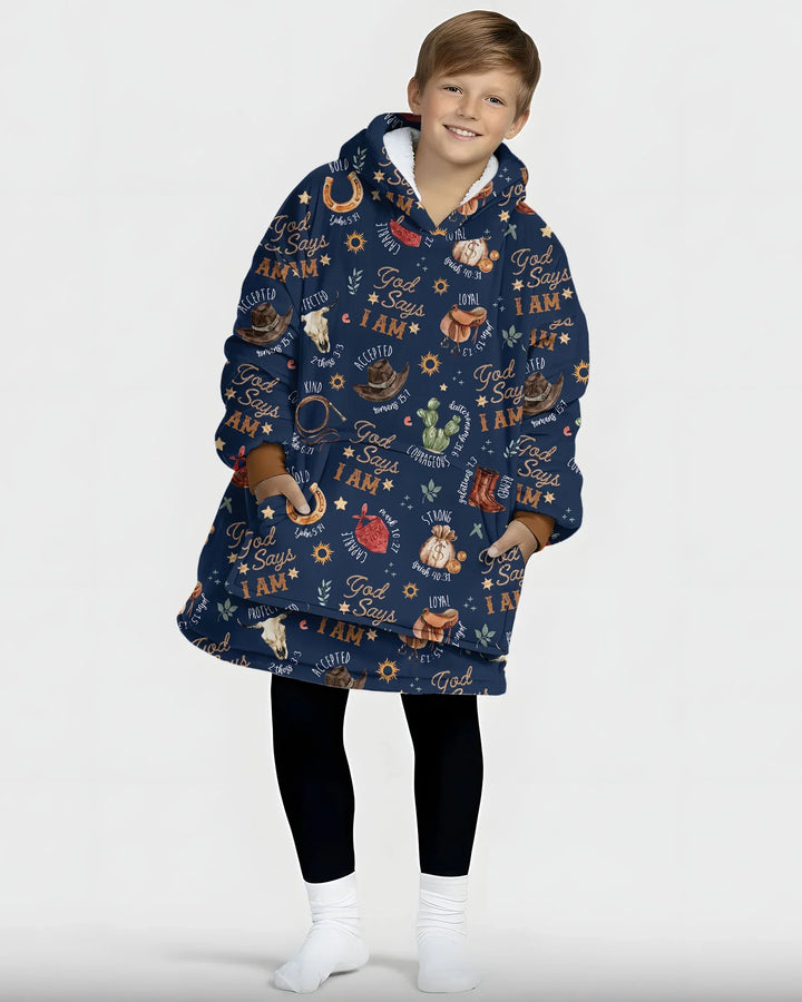 God Says I Am Western Faith Wearable Bamboo Blanket Hoodie
