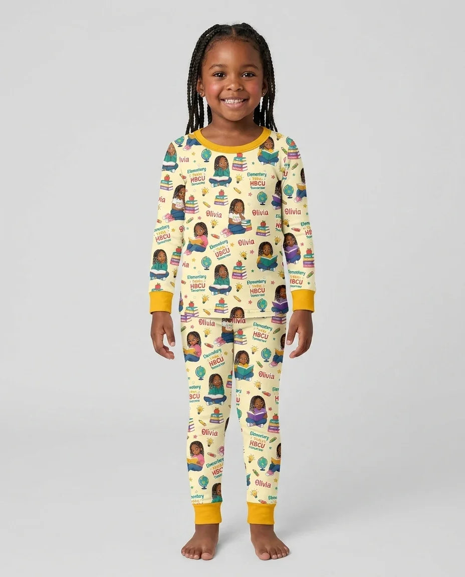 Custom Name Elementary Today HBCU Tomorrow Bamboo Two Piece Long Sleeve Pajama Set