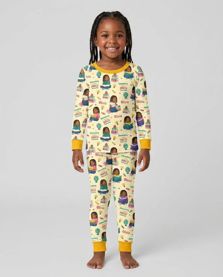 Custom Name Elementary Today HBCU Tomorrow Bamboo Two Piece Long Sleeve Pajama Set