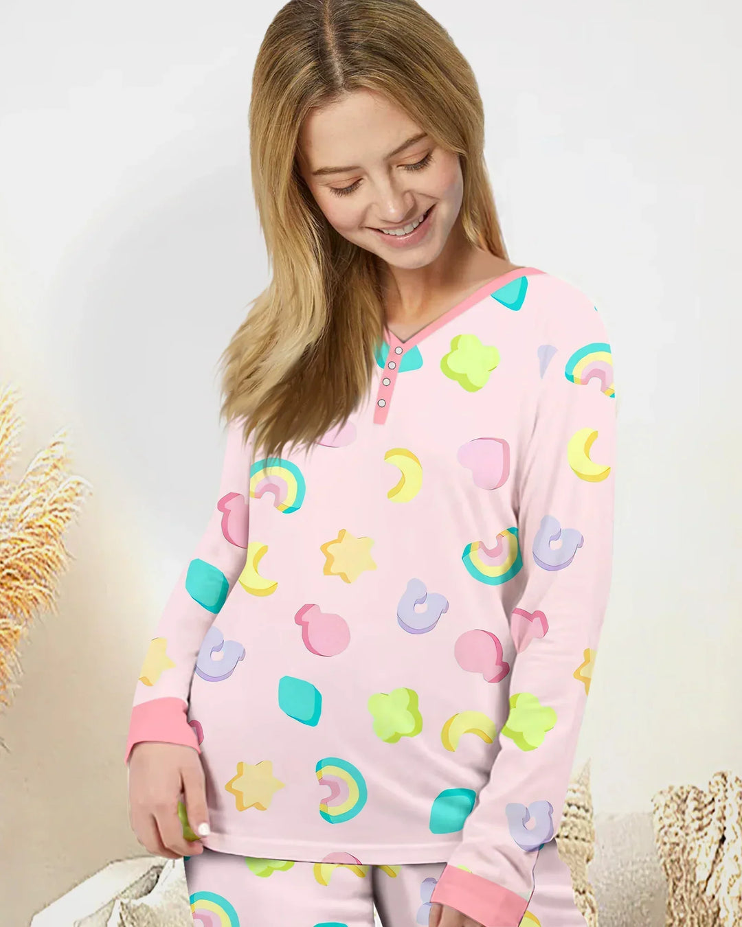 Pastel Lucky Charms Scatter Bamboo Women Pajama Set