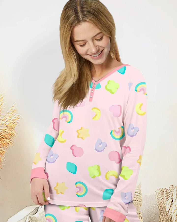 Pastel Lucky Charms Scatter Bamboo Women Pajama Set