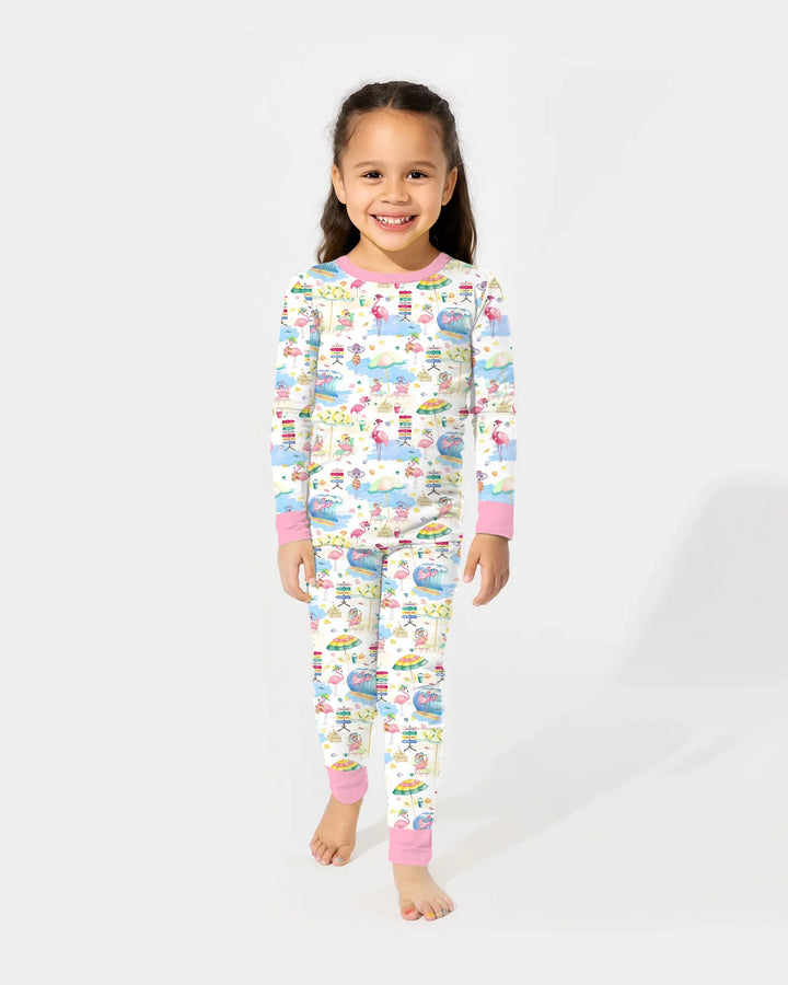 Flamingo Beach Family Matching Bamboo Two Piece Long Sleeve Pajama Set