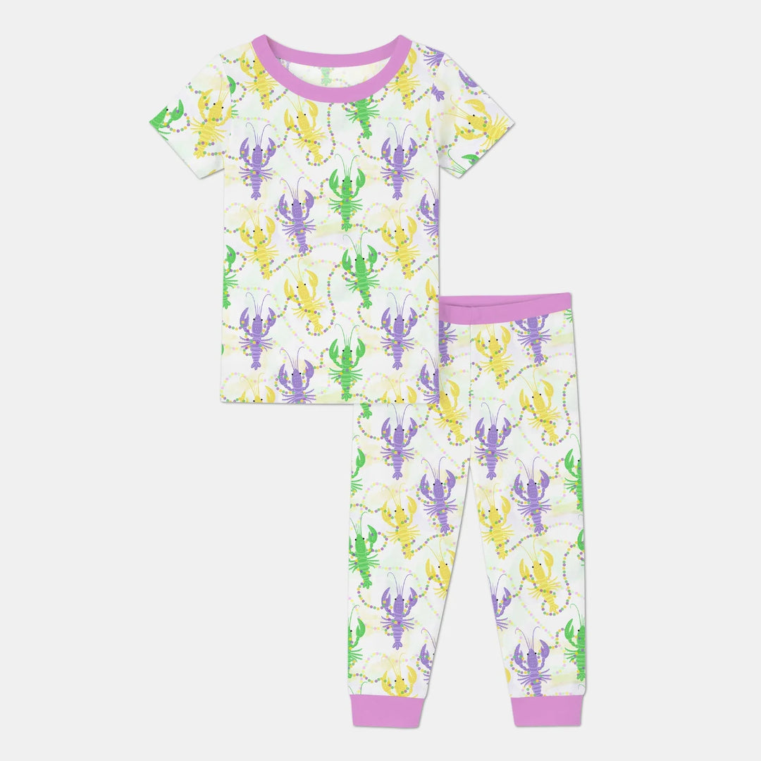 Mardi Gras Crawfish Family Matching Bamboo Two Piece Short Sleeve Pajama Set