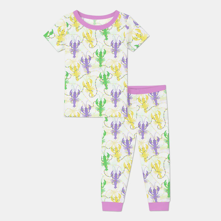 Mardi Gras Crawfish Family Matching Bamboo Two Piece Short Sleeve Pajama Set