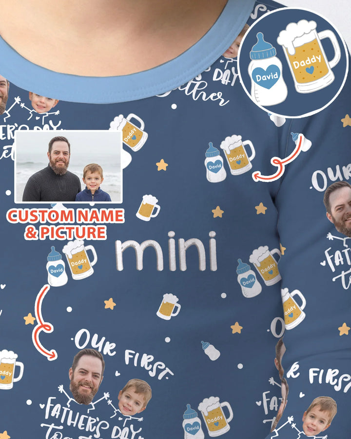 Personalized Embroidered Our First Father's Day Bamboo Two Piece Long Sleeve Pajama Set