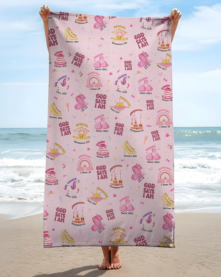 God Says I Am Girl Bamboo Beach Towel