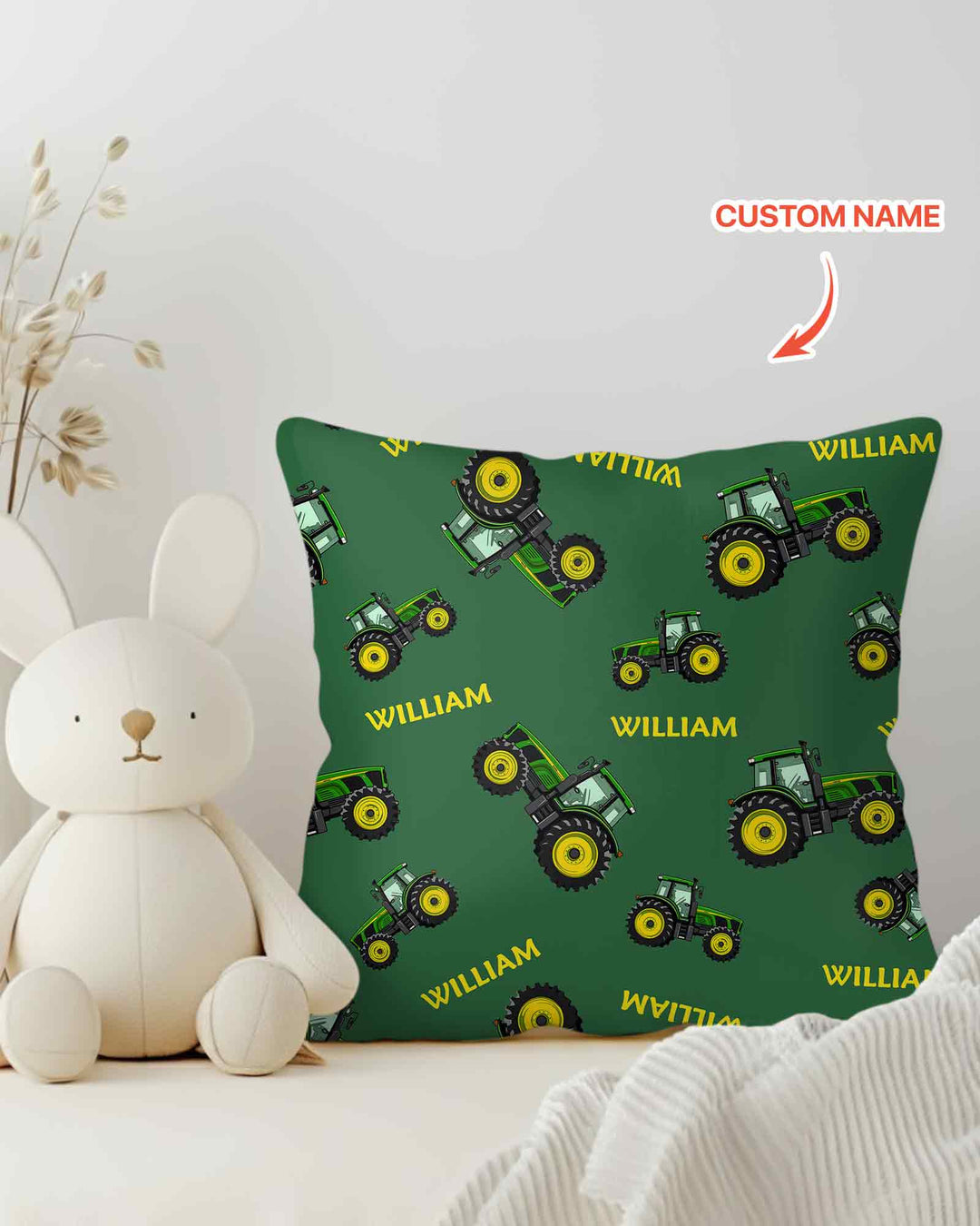 Custom Name Green Tractors Matching Daddy & Me Bamboo Pillow Case