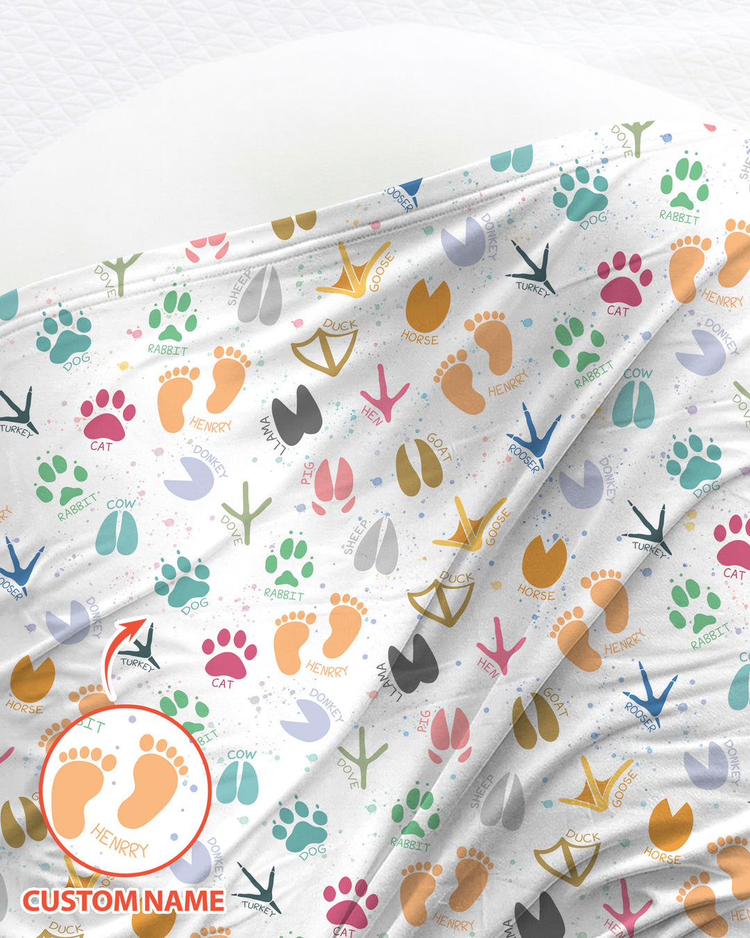 Cute Farm Animal Tracks Custom Name swaddle blanket