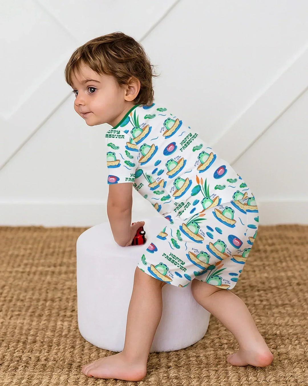 Hoppy Passover Family Matching Bamboo Two Piece Short Sleeve Shorts Pajama Set