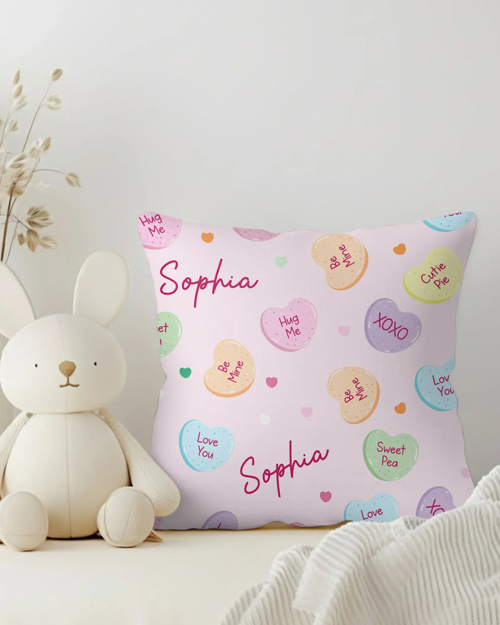 Custom Name Colorful Candy Hearts Family Matching Bamboo Pillow Case