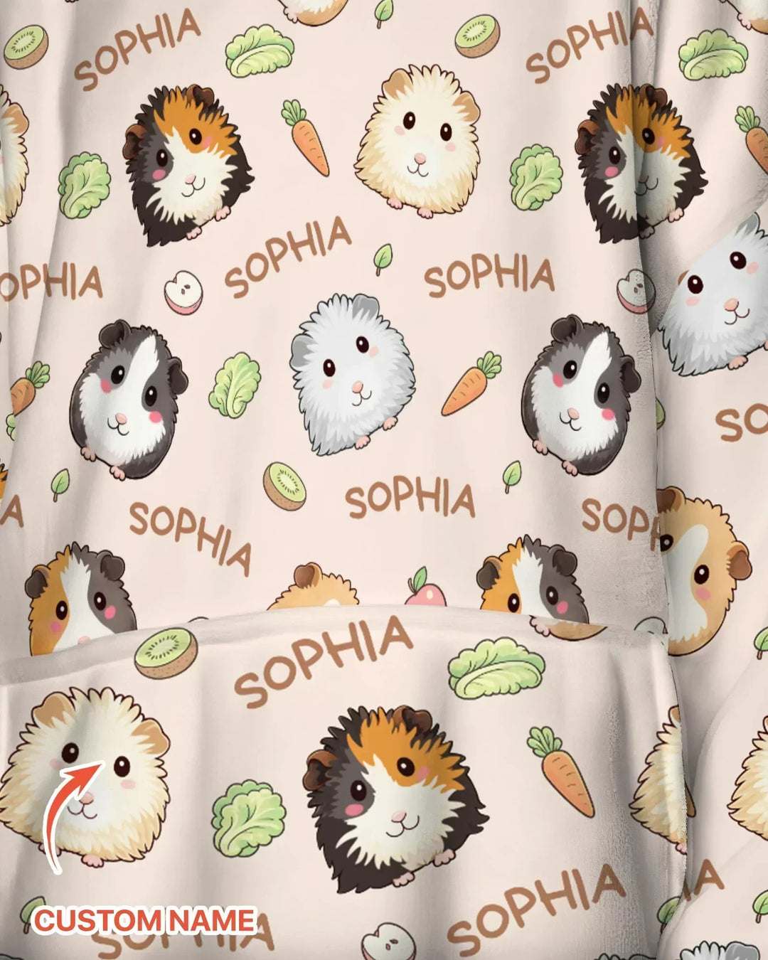 Custom Name Cute Guinea Pigs Bamboo Blanket Hoodie