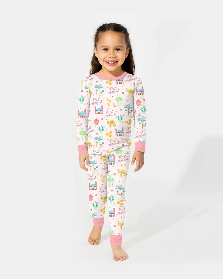 Eid Mubarak Matching Family Bamboo Two Piece Long Sleeve Pajama Set