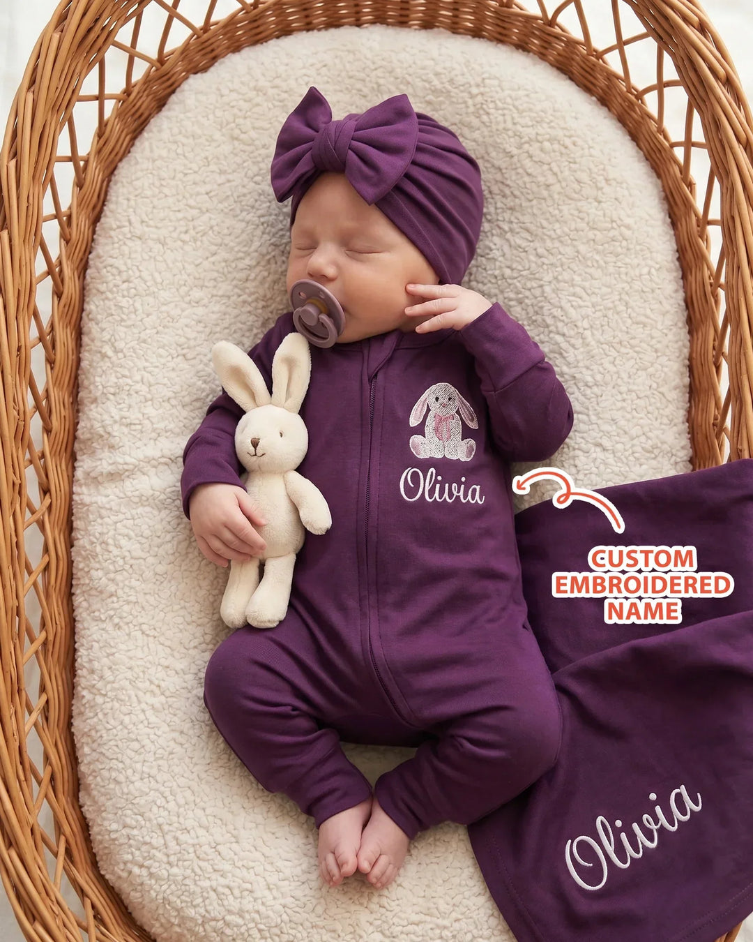 Personalized Bunny Embroidered Bamboo Blanket