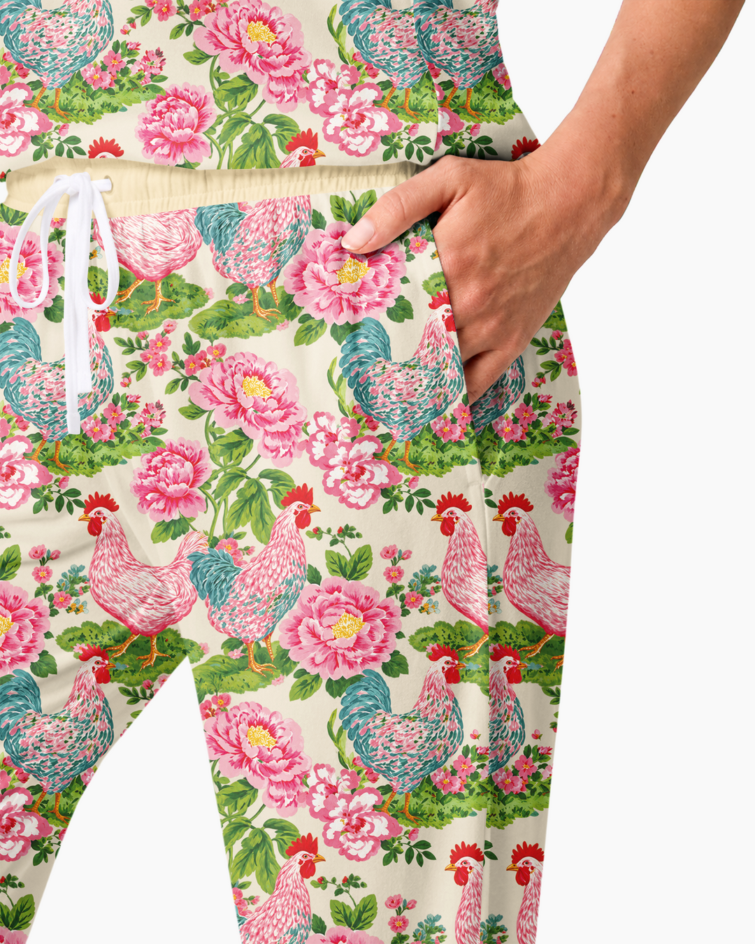 Chicken and Peony Mommy And Me Matching Bamboo Women Pajama Set