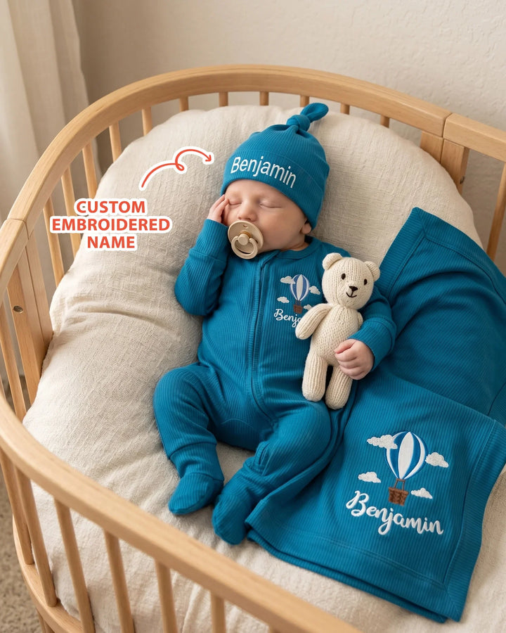 Personalized First Journey Embroidered Ribbed Bamboo Blanket