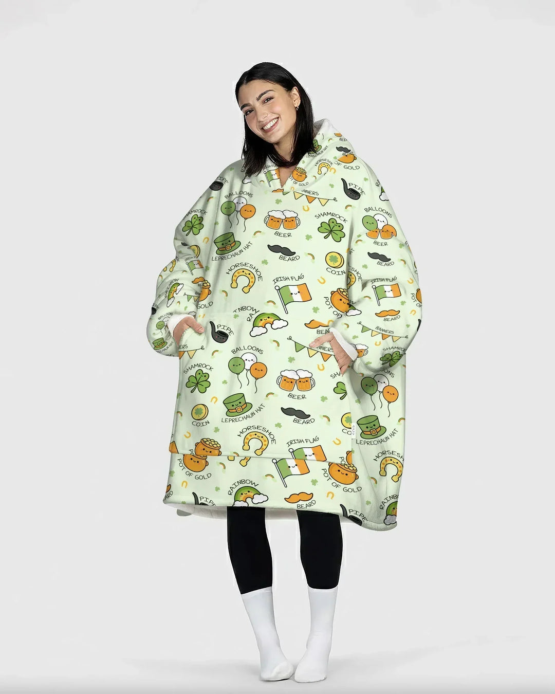Kawaii St Patrick's Day Wearable Bamboo Blanket Hoodie