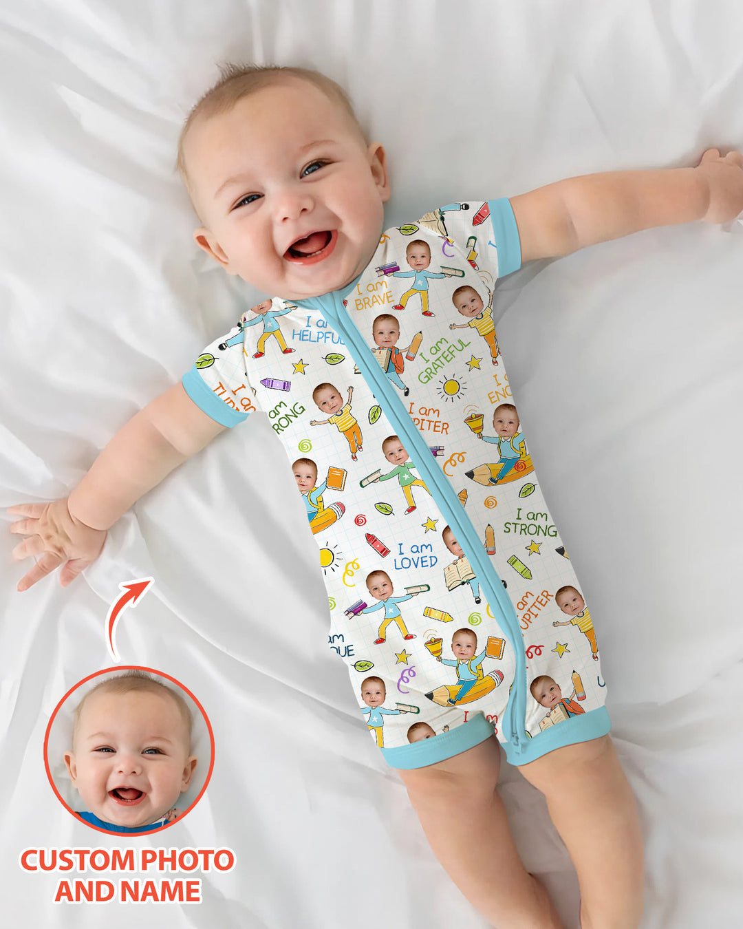 Custom Photo Kid Affirmations I Am Kind Bamboo Shorty Zippy
