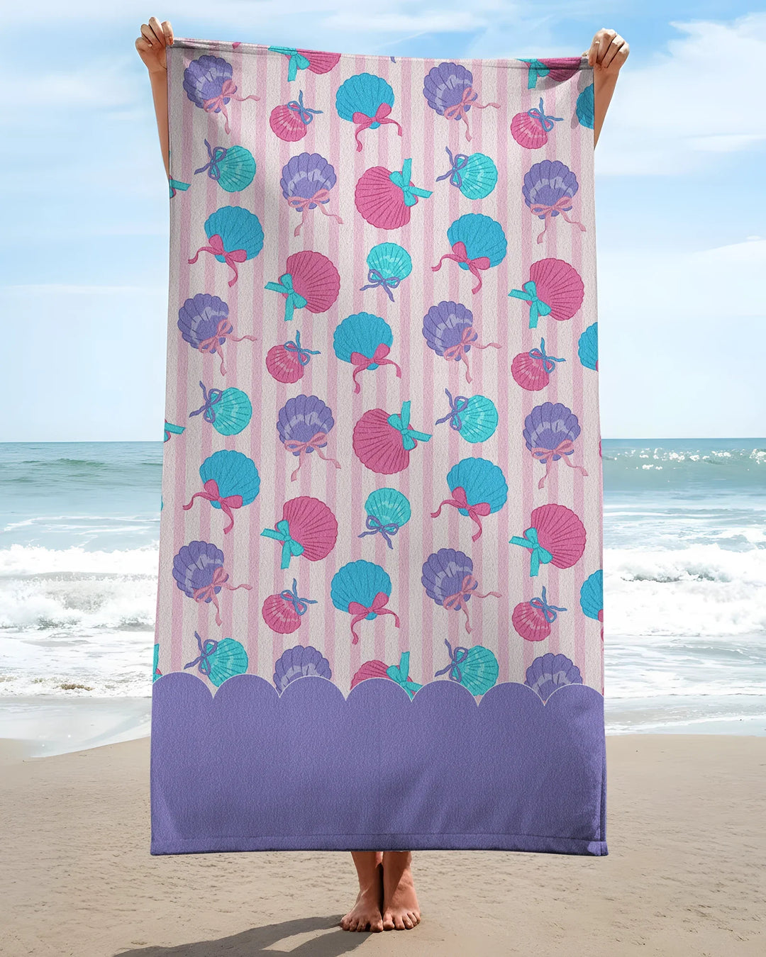 Seashell Dreams Stripe Bamboo Beach Towel