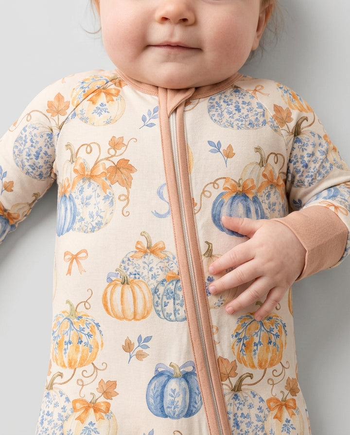 Preppy Blue and Orange Chinoiserie Pumpkin Bamboo Convertible Zippy