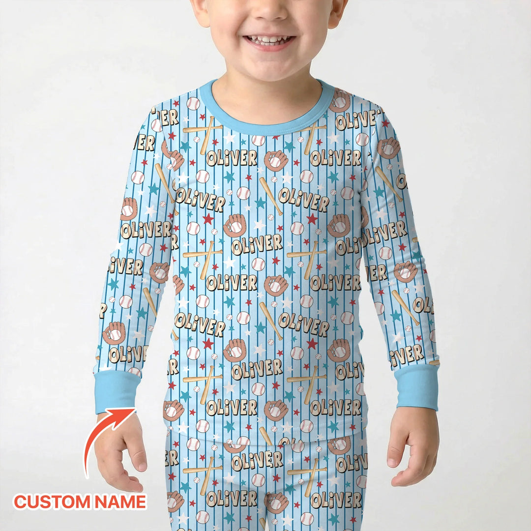 Custom name Little Baller Bamboo Two Piece Long Sleeve Pajama Set