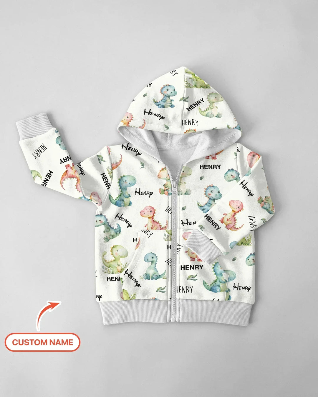 Dinosaur Custom Name Bamboo Zip Hoodie