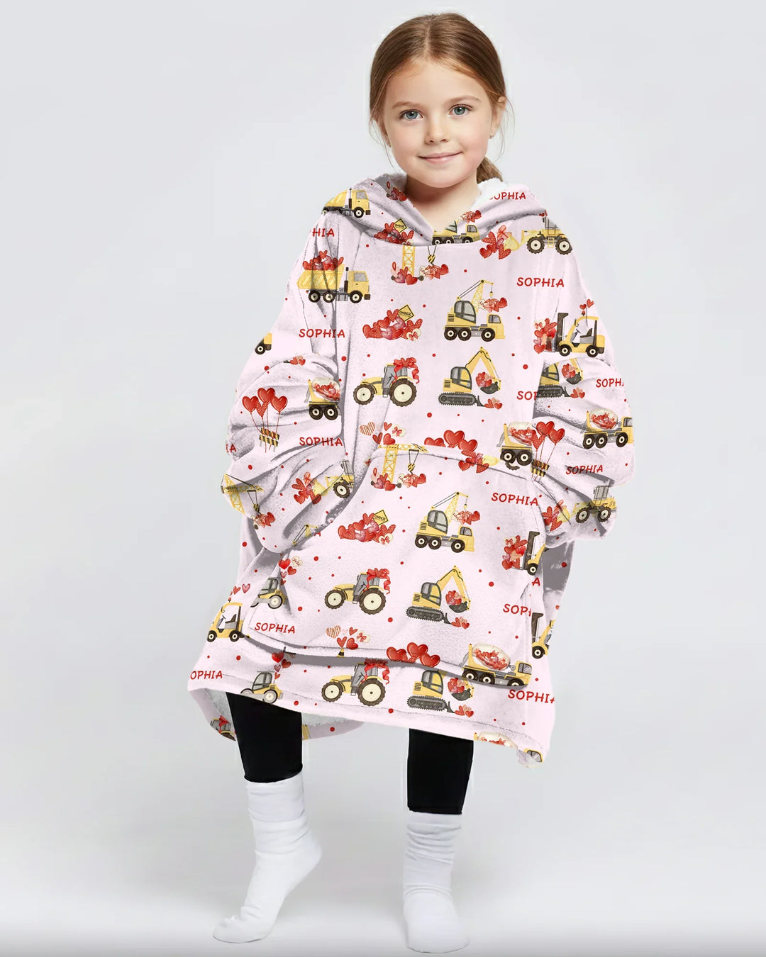 Custom Name Valentine Trucks Family Matching Bamboo Blanket Hoodie