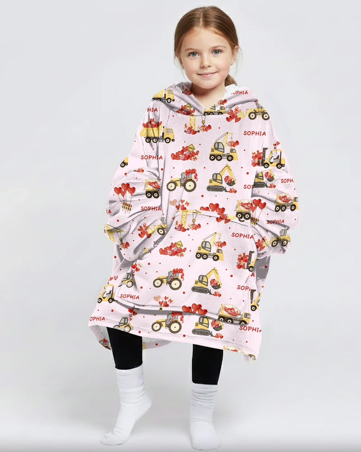 Custom Name Valentine Trucks Family Matching Bamboo Blanket Hoodie