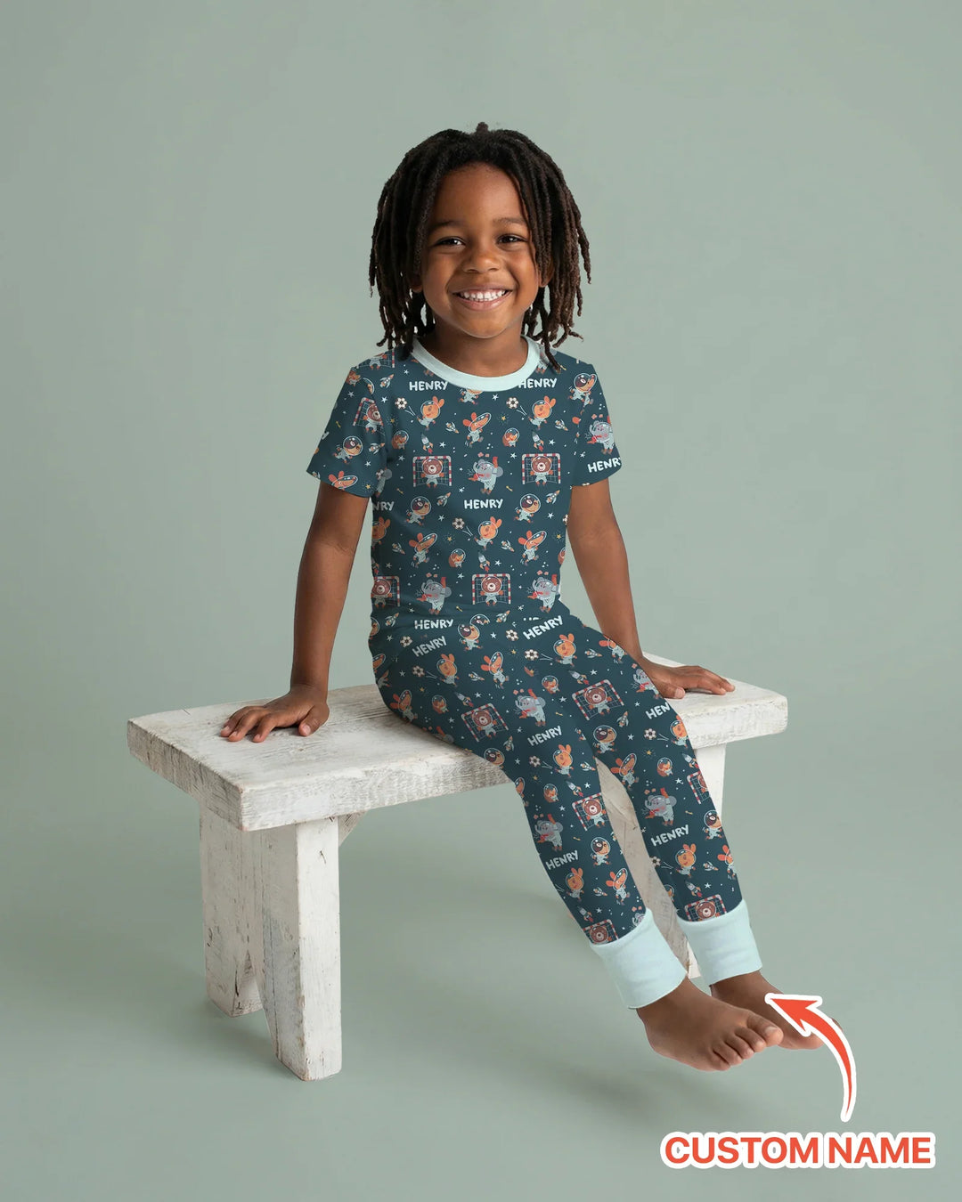 Space Soccer Bamboo Two Piece Short Sleeve Pajama Set