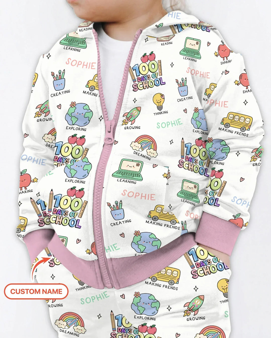 Custom Name Celebration Hundred Days Bamboo Zip Hoodie