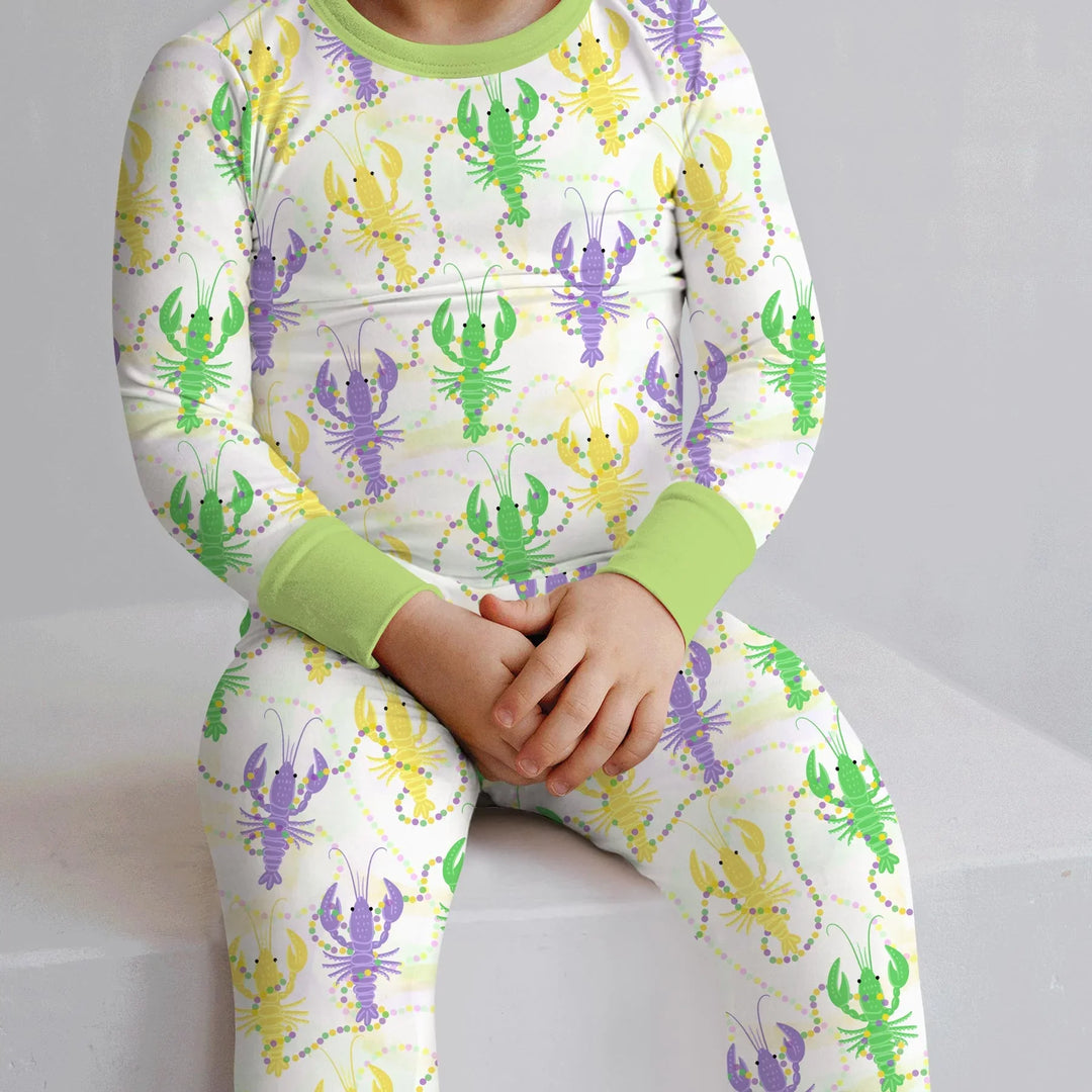 Mardi Gras Crawfish Family Matching Bamboo Two Piece Long Sleeve Pajama Set
