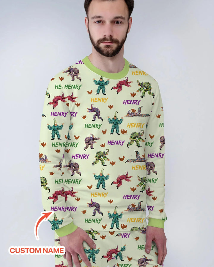 Custom Name Mardi Gras Chicken Chase Family Matching Bamboo Men's Pajama Set