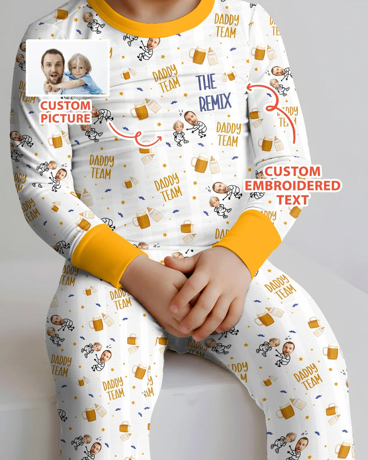 Personalized Embroidered Dad And Me Picture Bamboo Two Piece Long Sleeve Pajama Set