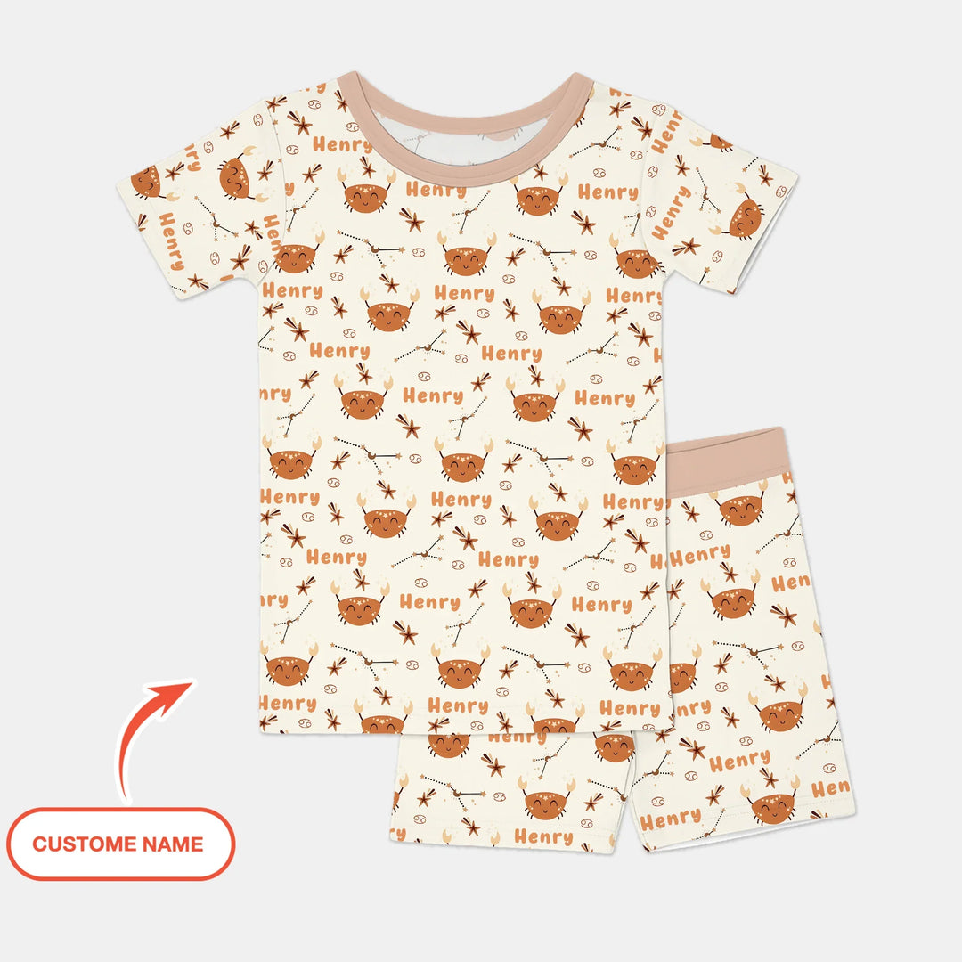 Bohemian Baby Zodiac Signs Custom Name Bamboo Two Piece Short Sleeve Shorts Pajama Set