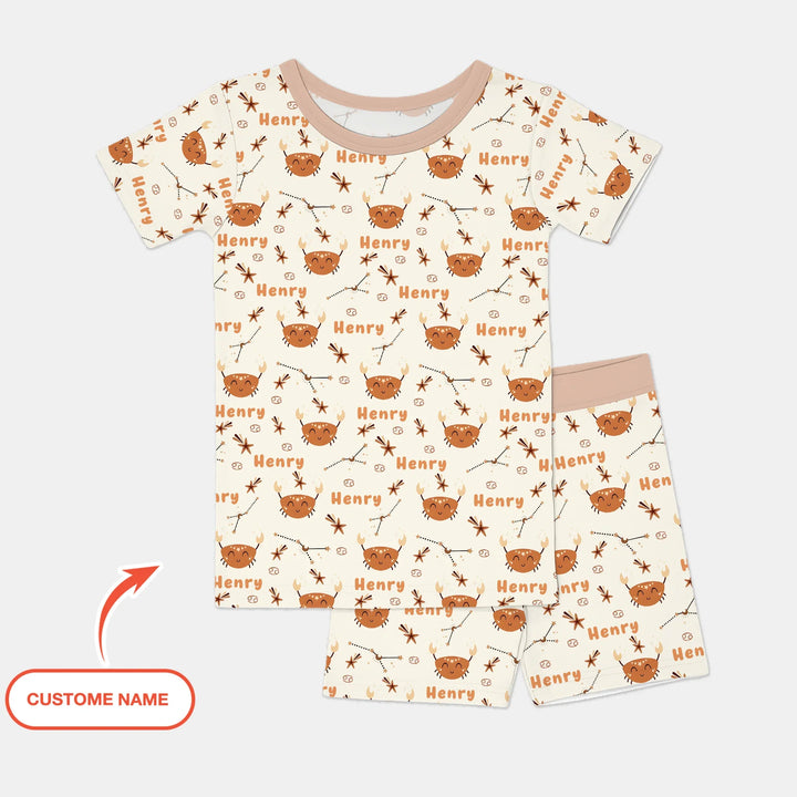 Bohemian Baby Zodiac Signs Custom Name Bamboo Two Piece Short Sleeve Shorts Pajama Set