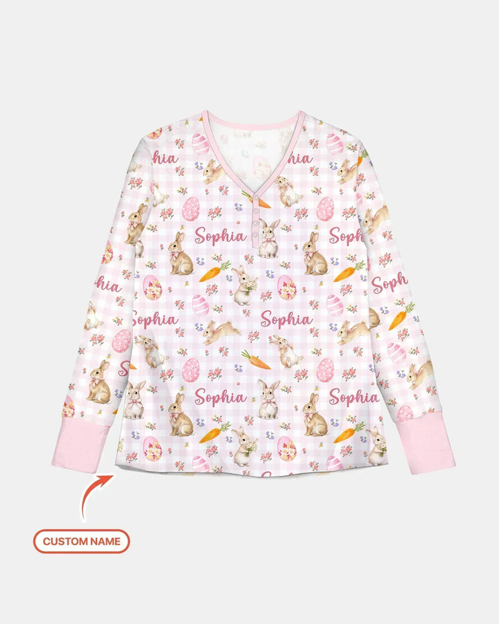 Custom Name Bunny Garden Bamboo Women Pajama Set