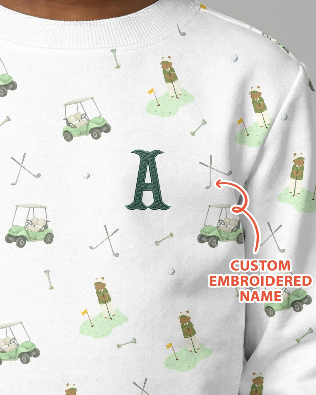 Custom Embroidered Name Monogram Letter Golf Bamboo Crewneck Sweatshirt