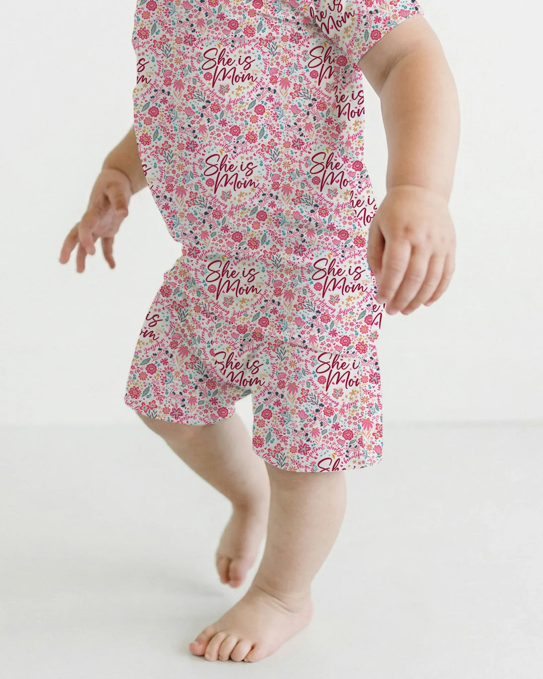 She Is Mom Floral Bamboo Two Piece Short Sleeve Shorts Pajama Set