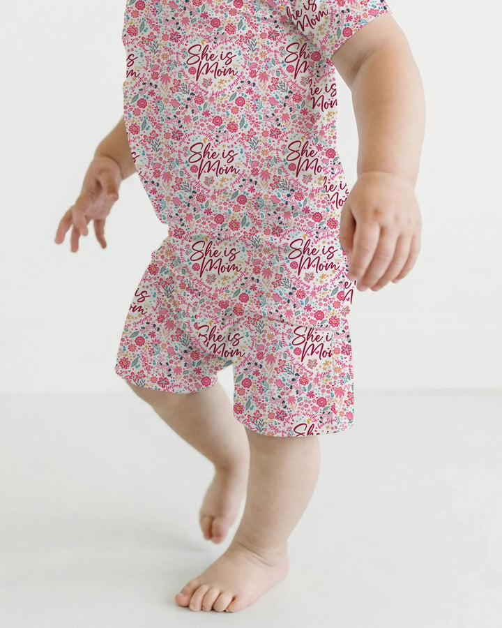 She Is Mom Floral Bamboo Two Piece Short Sleeve Shorts Pajama Set