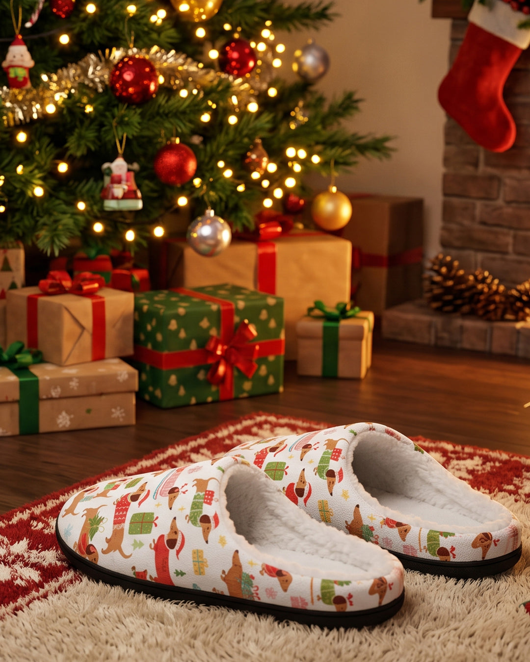 Christmas Dachshund Flat Scuff Slipper