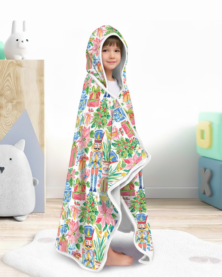 Watercolor Nutcracker Holiday Wearable Hooded Blanket