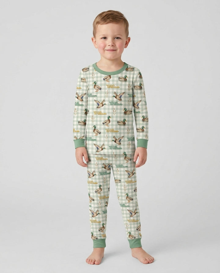 Mallard Duck Custom Name Bamboo Two Piece Long Sleeve Pajama Set