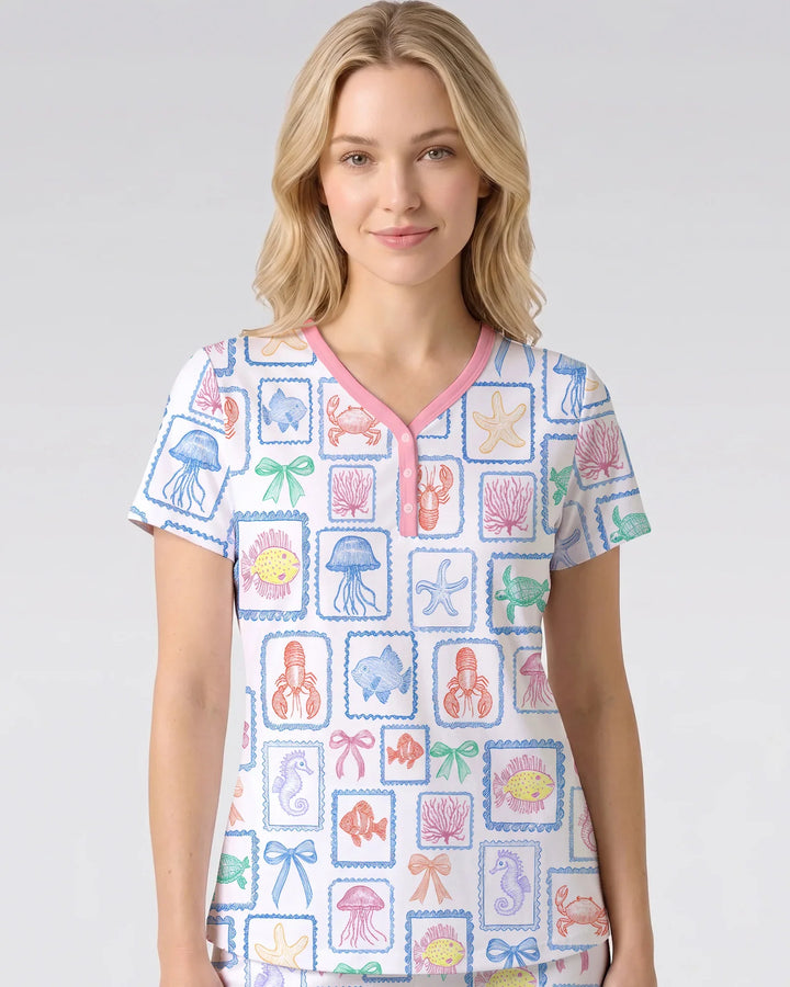 Coastal Treasures Family Matching Bamboo Women Short Sleeve Short Pajama Set