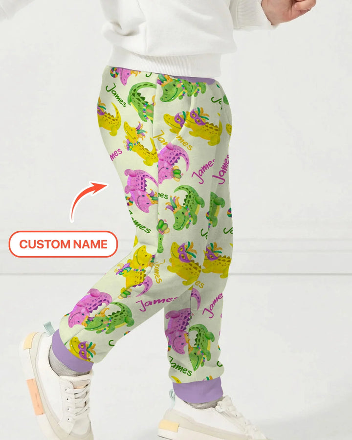 Custom Name Mardi Gras Alligator Bamboo Jogger